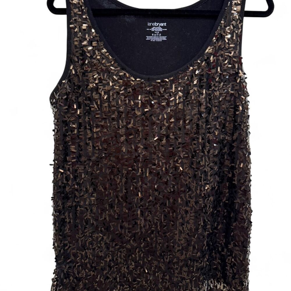 Lane Bryant Women's Black Sequin Unique Embellished Tank Top - EUC